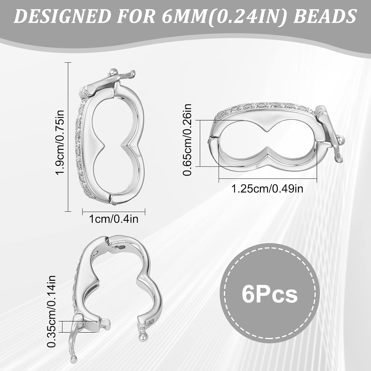 SUNNYCLUE 1 Box 6Pcs Shortener Enhancer Clasp for Necklace, Pearl Layered Bead Bracelet, Crystal Push Secure Lock Openable Extender for Jewelry Making DIY Crafts - Image 2