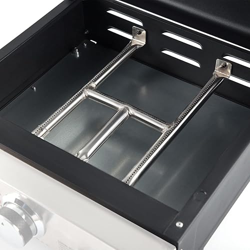 Miniatura 8 de Tubo quemador de parrilla de acero inoxidable con tornillos y bandeja de taza de grasa viene con 10 forros de taza de grasa para Blackstone de 17