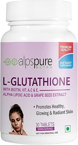 Roti Nutra - Tabletas de L-glutatión con biotina, vitamina A.C, E, ácido alfa lipoico y extracto de semilla de uva (30 tabletas) para una piel sana