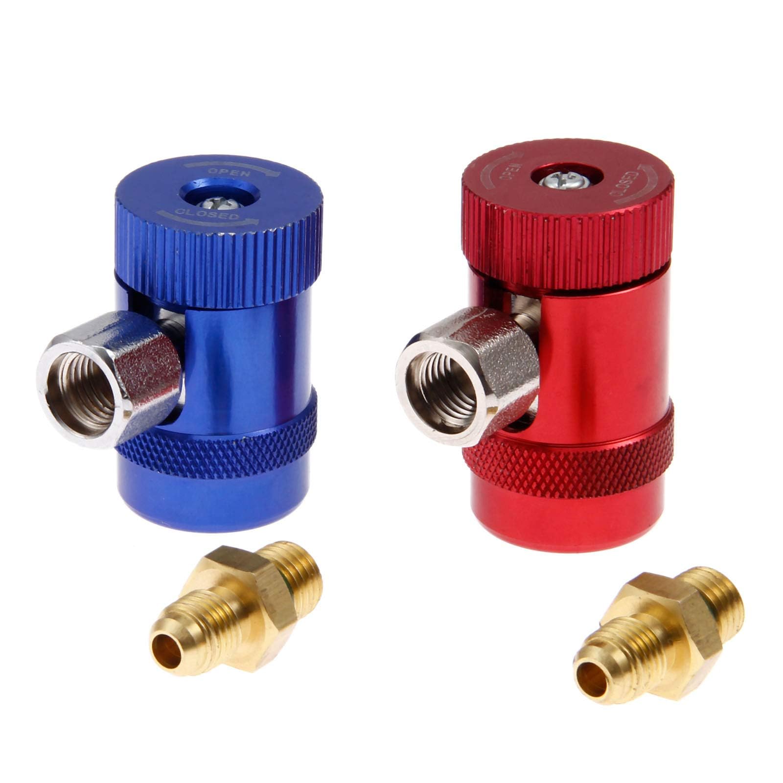 R1234yf Schnellkupplungsadapter 1/4 Zoll Steckeranschluss Verstellbarer Konnetor Adapter High/Low Side R1234yf Adapter Manuelle Kupplung für A/C Kältemittel Krümmermessgerät Set