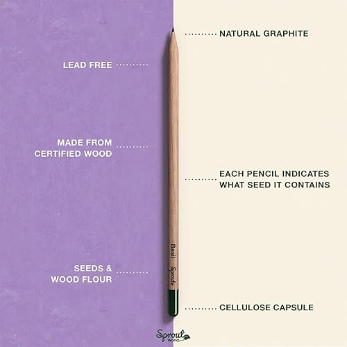 Miniatura 5 de Sprout Lápices de madera  Edición a color  Lápices de madera plantables preafilados HB con semillas de flores, hierbas y verduras  Regalo ideal para