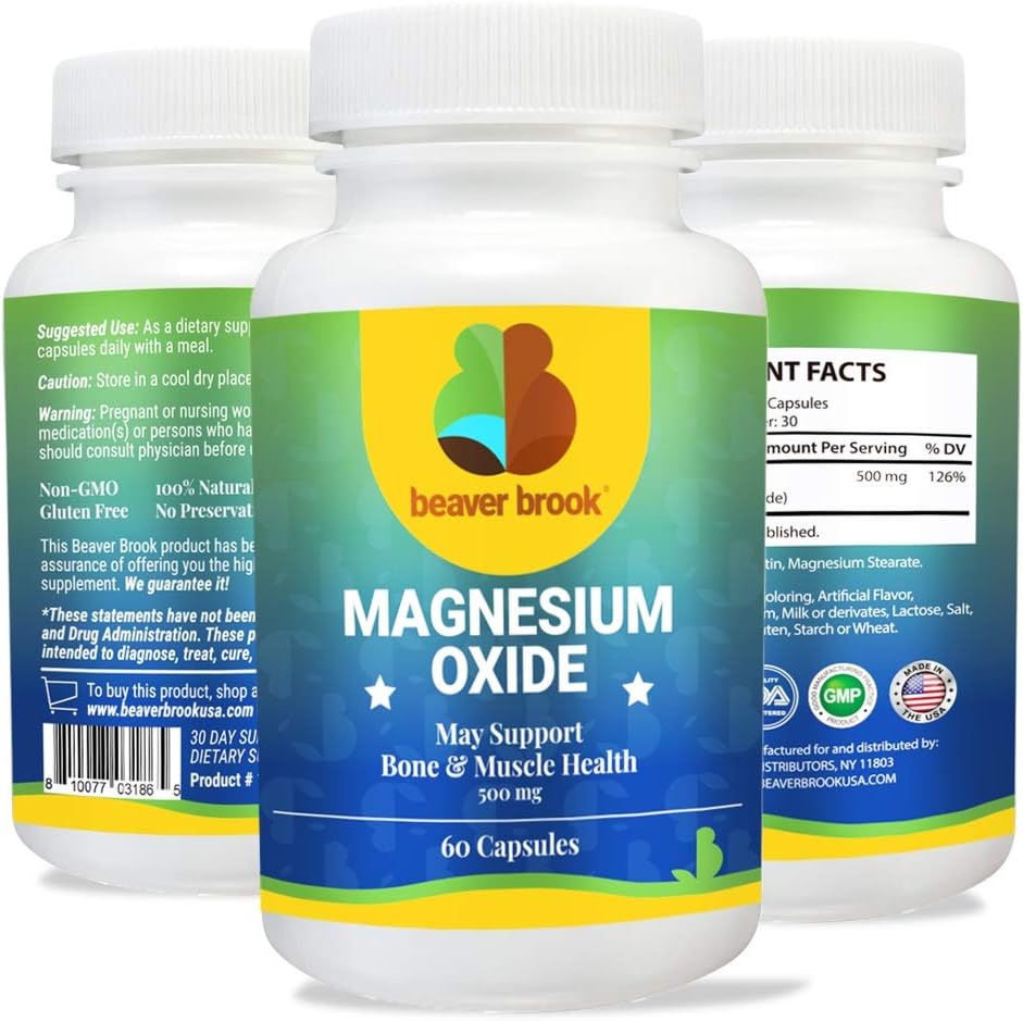 Beaver Brook Magnesium Oxide 500mg Supports Healthy Bones and Teeth, All Natural, Non-GMO & Gluten Free - 60 Softgels, 1 Month Supply