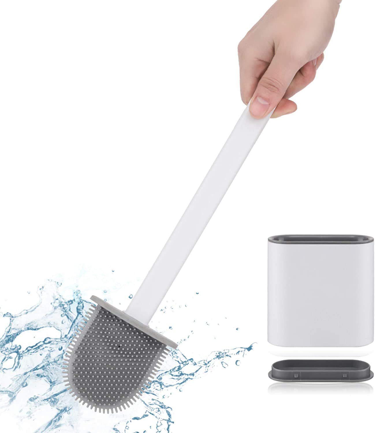Qureza Silicon Toilet Brush with Slim Holder Flex Toilet Brush Anti-drip Set Toilet Bowl Cleaner Brush, No-Slip Long Handle Soft Silicone Bristle Clean Toilet Corner Easily