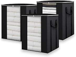 GROFFY Extra Large Clothes Storage Organizer with Reinforced Handle transparent blanket storage bag saree bag/lehnga/winter clothes, pillow storage and wardrobe organizing (Black, PACK OF 3)