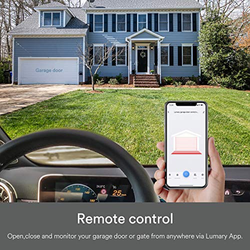 Lumary Smart Garage Door Opener Compatible with Alexa and Google Assistant, Wi-Fi Control, Message Notification Modes, No Hub Required.