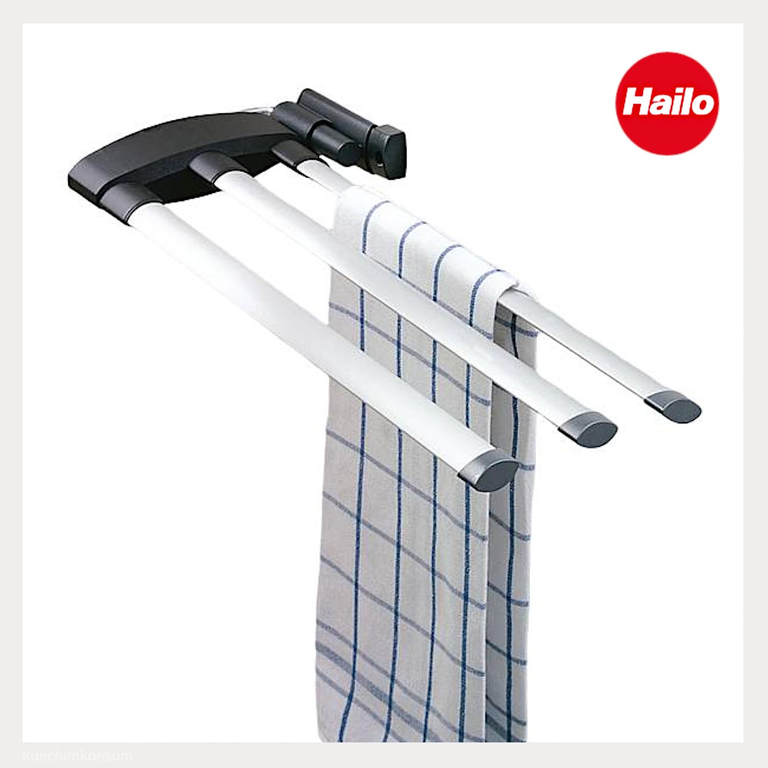 Hailo Handtuchhalter 3133101 | Secco Alu Line | Aluminium Handtuchtrockner | 3-armig | Schwenkbar & Ausziehbar | Platzsparend | Hochwertige Handtuchstange für Bad & Küche | Wand- und Seitenwandmontage