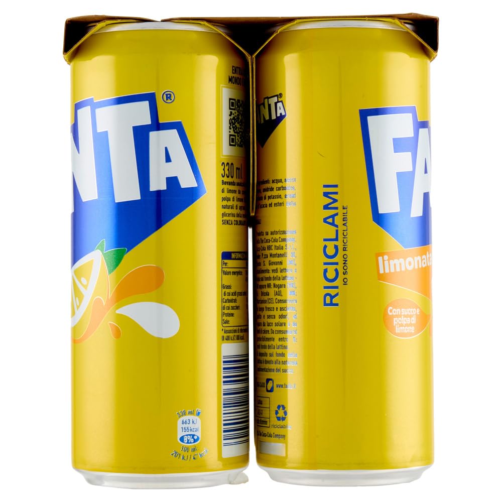 Italian Gourmet Limonata Zitronenlimonade Dosen 48 x 330ml Party Vorrat | Koffeinfrei, mit Zitronensaft; bevanda frizzante analcolica, fresca, Gesamtnettogewicht 15,84 L + Kostenlos Polpa 400g