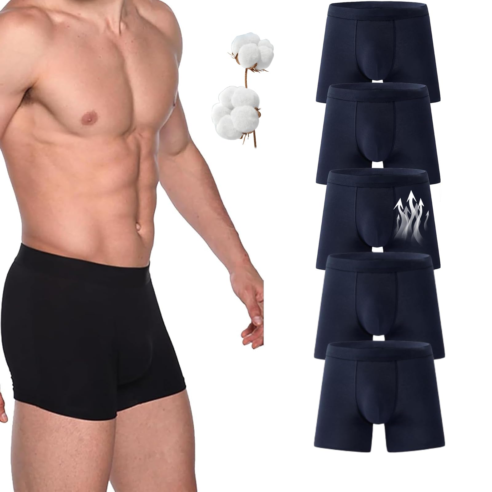 AMOUSDRDR 5 Pcs Men's Ultra-Absorbent Incontinence Boxer Briefs, Mens Incontinence Leakproof Washable Reusable Leakproof Cotton High Absorbency Boxer Brief (Blue-5Pcs,3XL)