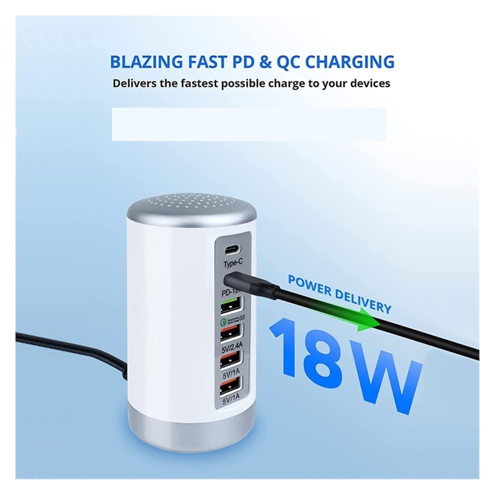 EDEDE Chargeur USB, Station de Charge USB, HUB de Chargeur Rapide USB Universel 65W Charge Rapide QC3.0 Multi 6 Ports USB Type C PD Chargeur Station de Charge(65W Black)