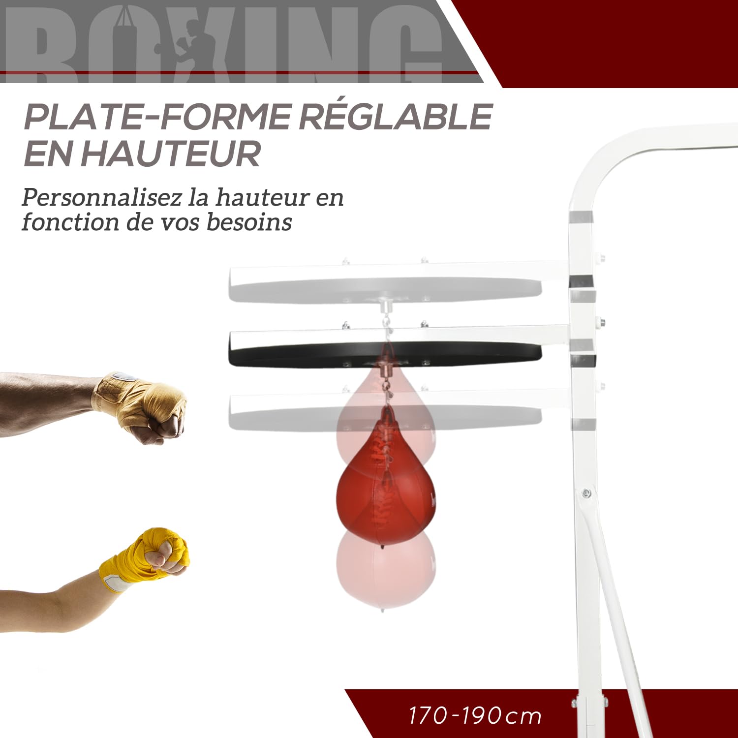 HOMCOM Soporte para saco de boxeo sobre pies autoportantes 2 en 1 con bulbo de velocidad regulable en altura plato redondo, robusto equipo de entrenamiento de acero para el hogar blanco