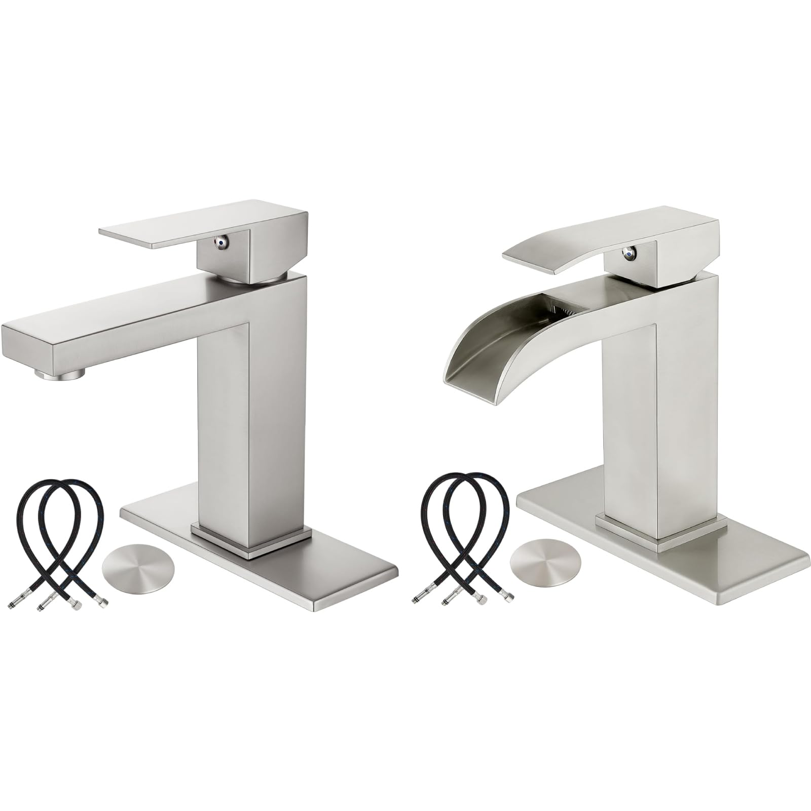 Hcfyauis Women's Brushed Nickel Bathroom Sink Faucet 1 Or 3 Hole With Brushed Nickel Single Handle Slotted Waterfall Bathroom Faucets Deck Mount Lavatory Mixer Tap