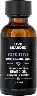 Live Bearded: Premium All-Natural Beard Care for Men - Jojoba Beard Oil for Dry Flaky Skin, 1 fl oz, Made in the USA, Executive Scented with Cedar and Vanilla