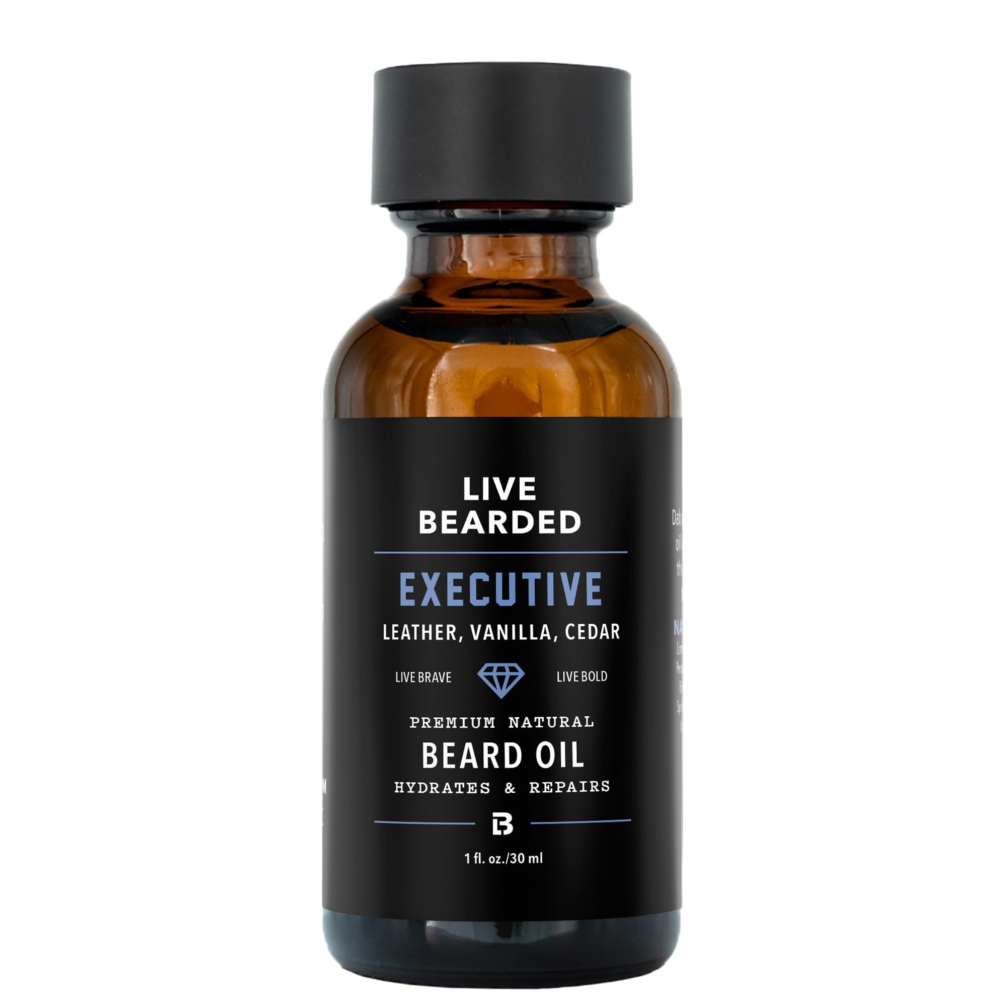 Live BeardedPremium All-Natural Beard Care for Men - Jojoba Beard Oil for Dry Flaky Skin, 1 fl oz, Made in the USA, Executive Scented with Cedar and Vanilla