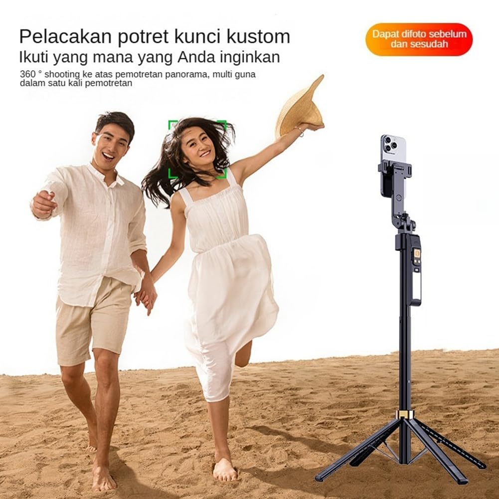 CL12P 180CM Bastone per Selfie Automatico con Tracciamento Facciale AI, Supporto Quad, Rotazione A 360 Gradi, Stabilizzatore Gimbal, Luce di Riempimento LED.