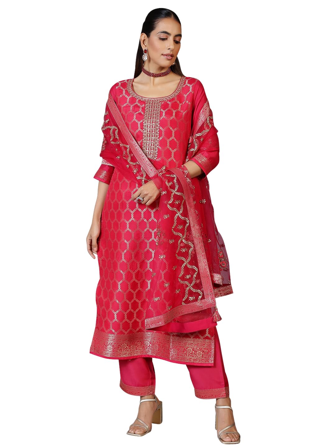 libas Womens Woven Design Silk Blend Straight Kurta With Trousers and Dupatta-picture-37