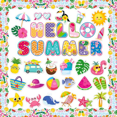 Ozepao 58 Pcs Summer Cutouts Beach Hawaiian Theme Bulletin Board Decoration Tropical Fruits Paper Cut Outs for School Supplies Classroom Home Party Decor
