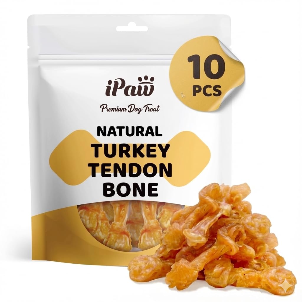 iPaw 10 Pcs Value Pack Turkey Tendon for Dogs, Ingredient Sourced from USA, Hypoallergenic, All Natural Human Grade Puppy Chew, Dog Treats for