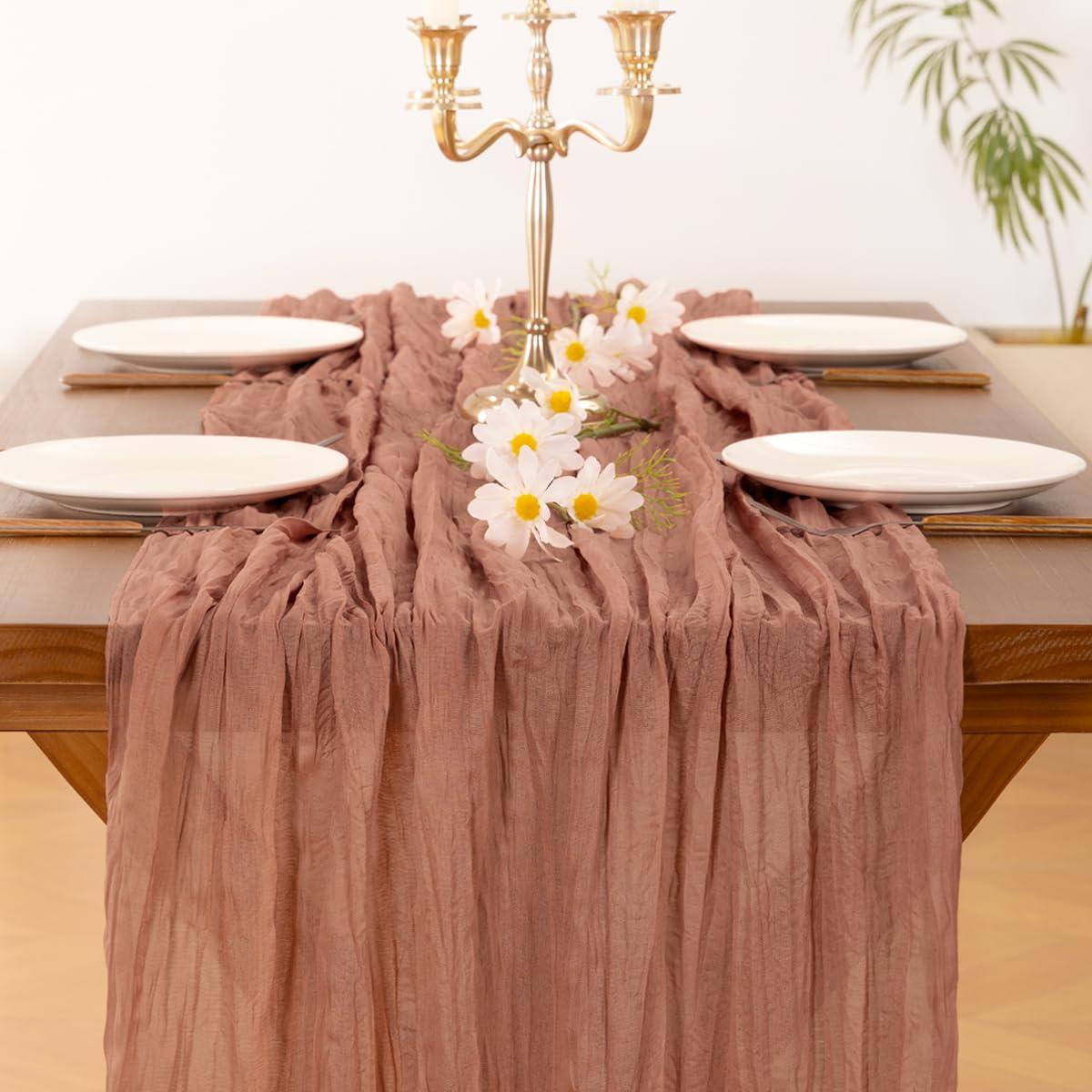 Socomi Lot De 10 Chemins De Table En étamine, 3 M En Gaze, Style Bohème, Rustique, Rose Foncé, Pour Décoration De Fête Prénatale, Mariage, Pâques, été, Rose Foncé