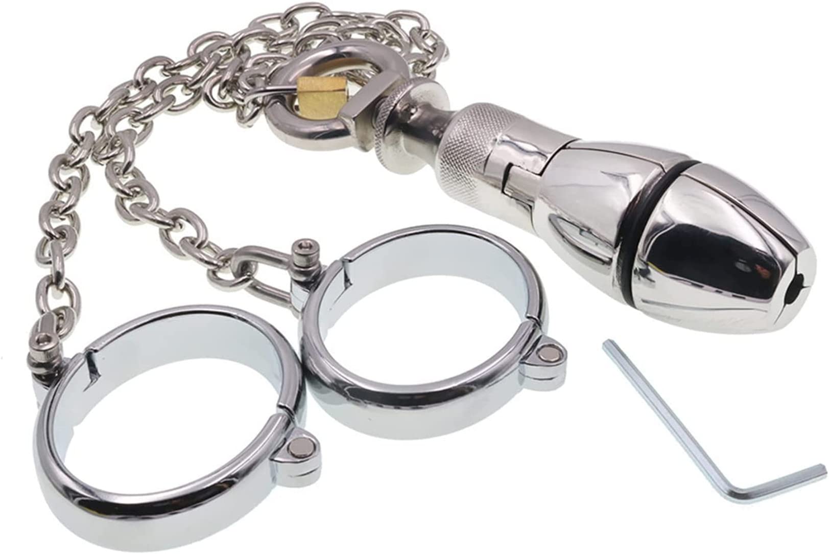 Dilatateur anal en métal de bondage BDSM avec menottes en acier inoxydable, ceinture de chasteté, plug anal, verrouillage de l'anus, jouet sexuel anal, kit de bondage for femmes et hommes(Fraue