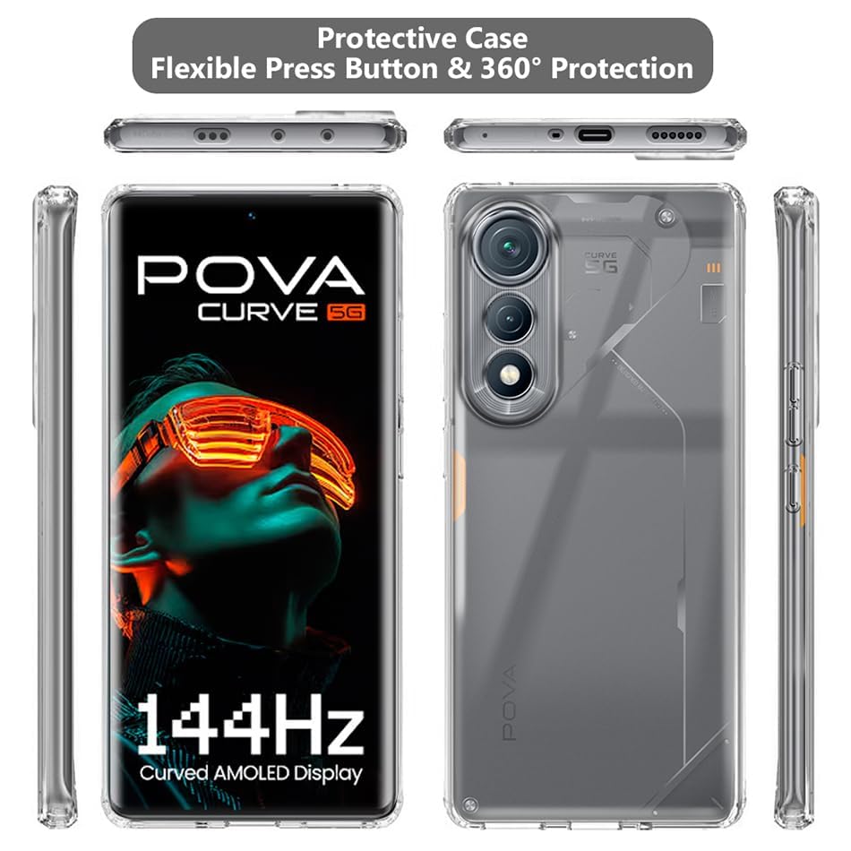 Image of COVERBLACK Soft Rubber Silicon Clear Case Back Cover Compatible for Tecno POVA Curve - Transparent