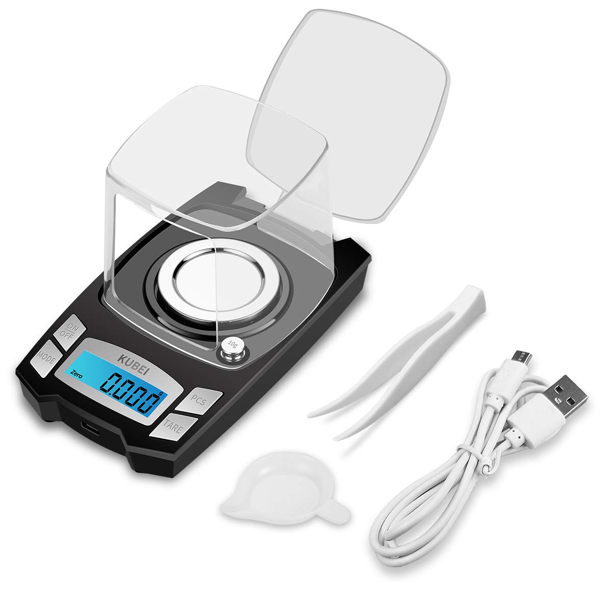 Báscula digital de 100 g/0.001 g, carga USB, báscula de miligramos, báscula digital de alta precisión, báscula de oro, báscula fina para joyas con pesos de calibración, pinzas, bandeja de pesaje