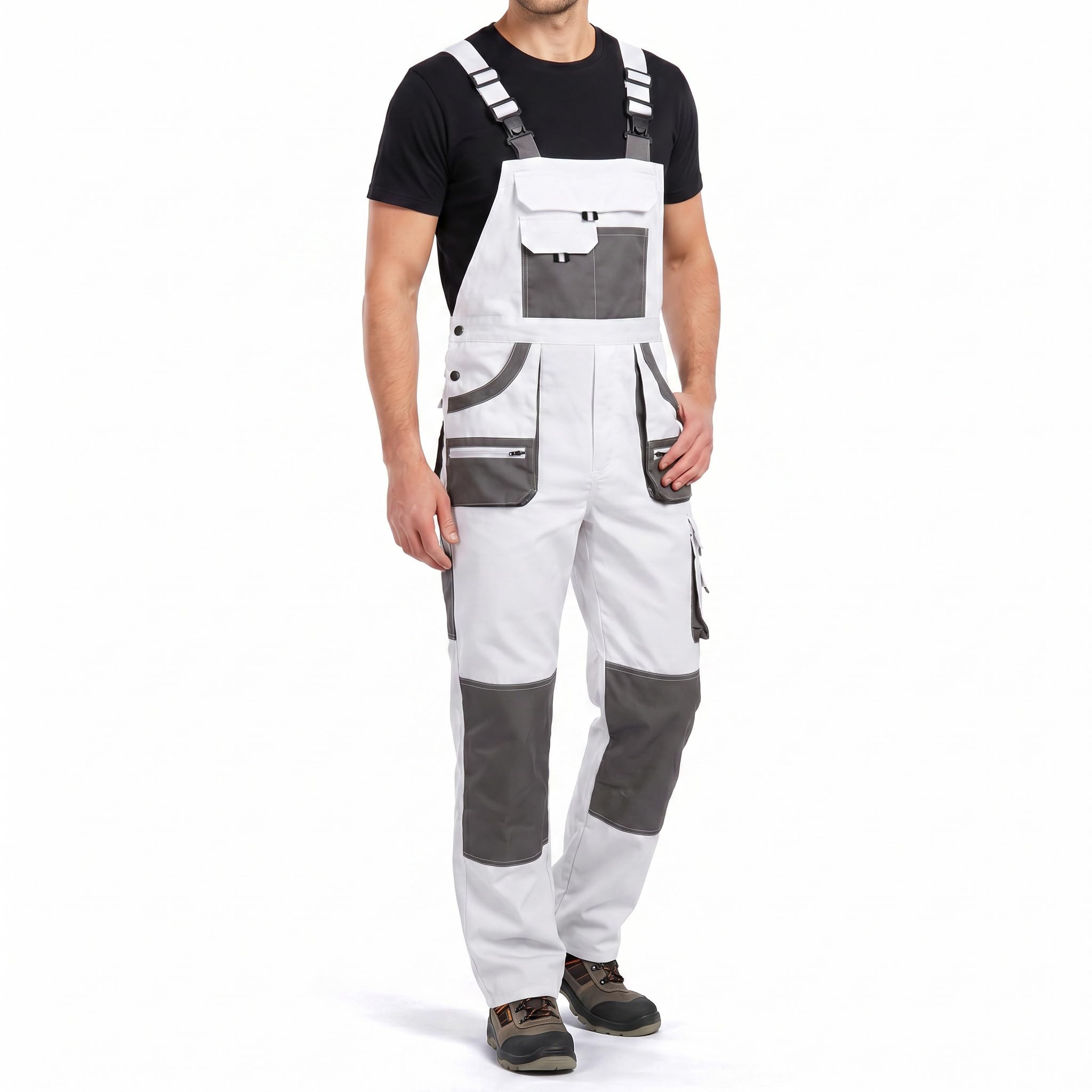 Stenso EM Arbeitshosen Männer - Latzhose Herren Arbeitshose mit Zwei Voluminösen Doppeltaschen, Brusttasche, Cargotasche, Verstärkten Knien, Werkzeugschlaufe - Arbeitslatzhose Herren