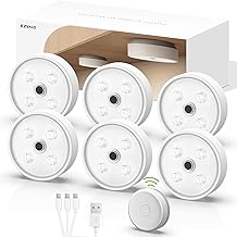 EZVALO Cabinet Lighting Wireless LED Spotlights Battery Operated 2000 mAh Control of the Group with Remote Control, Puck Light Cabinet Light Wireless Under-Unit Display Case Lighting (Pack of 6)