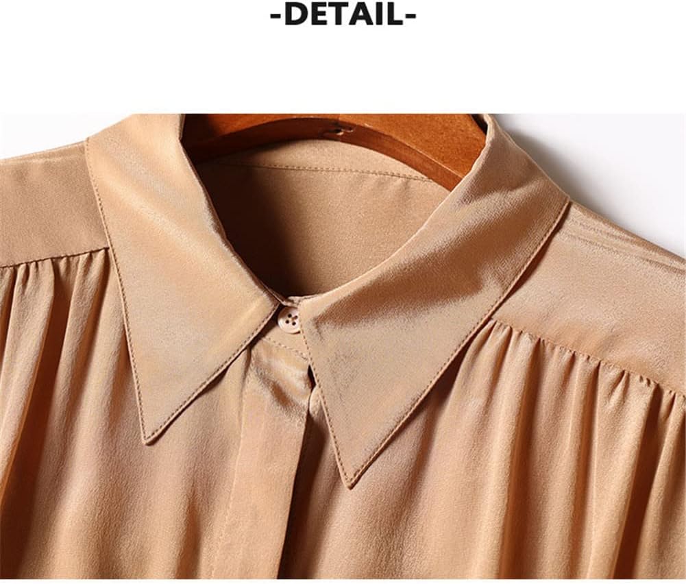 [Youllyuu] 100% 桑シルク女性の夏のミディドレスシングルブレストターンダウン襟レースアップシャツドレス