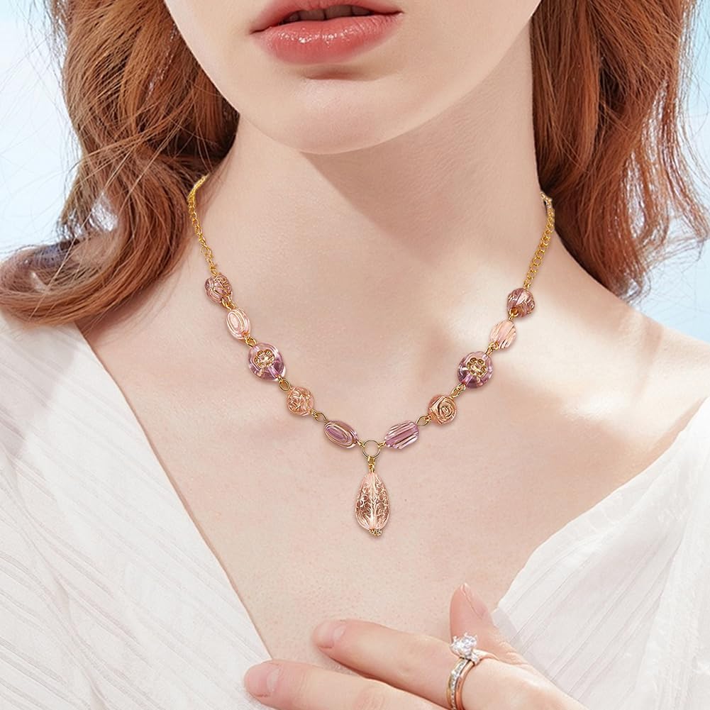 94PCS Assorted Acrylic Bohemian Beads with Holes Metal Enlaced Transparent Colorful Vintage Aesthetic Flower Round Oval Czech Bead for Jewelry Making Bracelet Necklace DIY Craft Supplies - Image 4