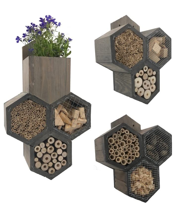 Insektenhotel Set 3 Stück - Holz, Hexagon, FSC-Zertifiziert, für Bienen und andere Nützlinge, einfache Montage