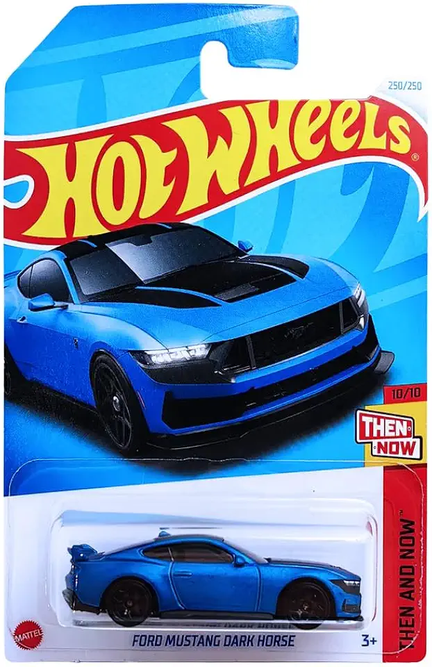 Ford Mustang Dark Horse - Then and Now 10/10 - HRY93 - Short Card - Sports Car - Matte Blue - Mattel 2024-1:64