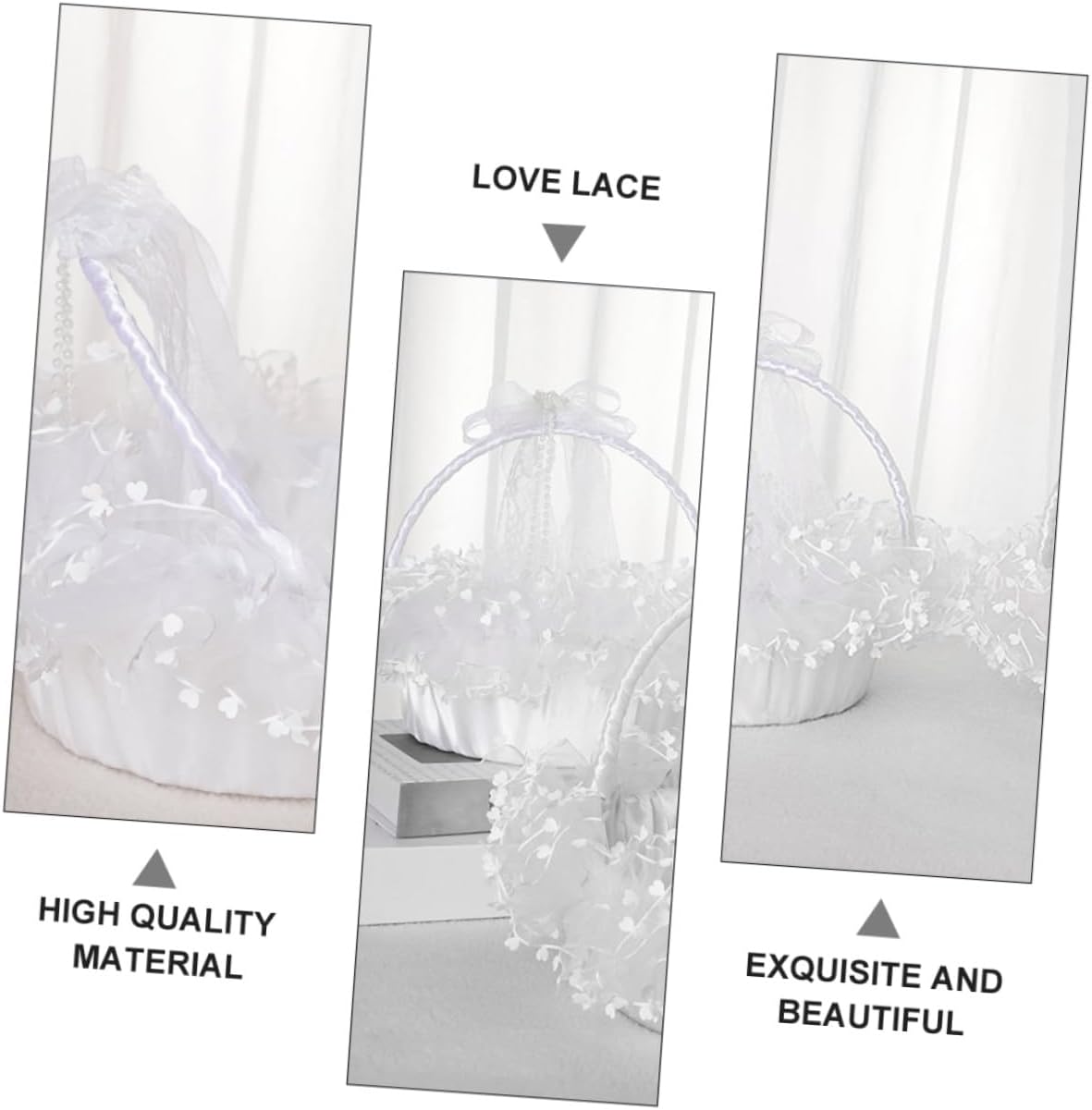 Wedding Flower Basket Handheld Lace Design Foldable Portable White Decorative Basket for Flower Wedding Ceremony Party Supplies