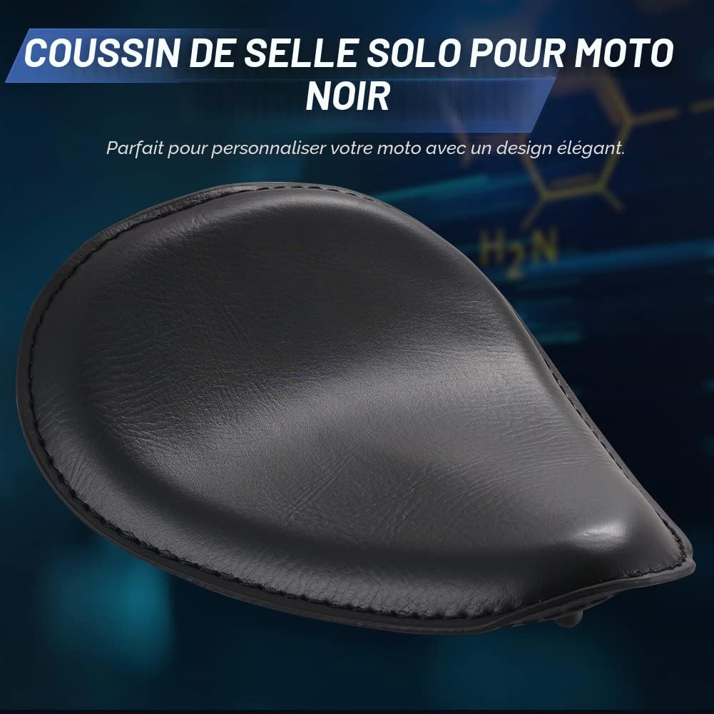KaTur Kit de siège de moto une place en cuir avec fixation à ressort pour motos Sportster, Bobber et Chopper de marque Harley Davidson, Honda, Yamaha, Kawasaki et Suzuki 8 cm Noir