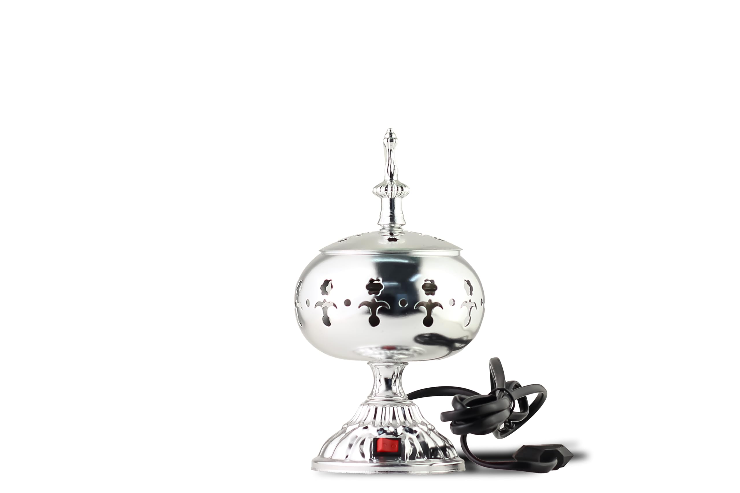 Arabian Electric Incense Burner Metal Vintage Arabic Burner - Electric Bakhoor Incense Holder for Arabian Oud, Home & Hotel Decor (Silver)