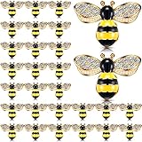 Hicarer 50 Pcs Bee Charms for Crafts, Bee Pendants, Enamel Alloy Honeybee Rhinestone Embellishments, Self Adhesive Painted Decorations for Jewelry Making Handmade DIY