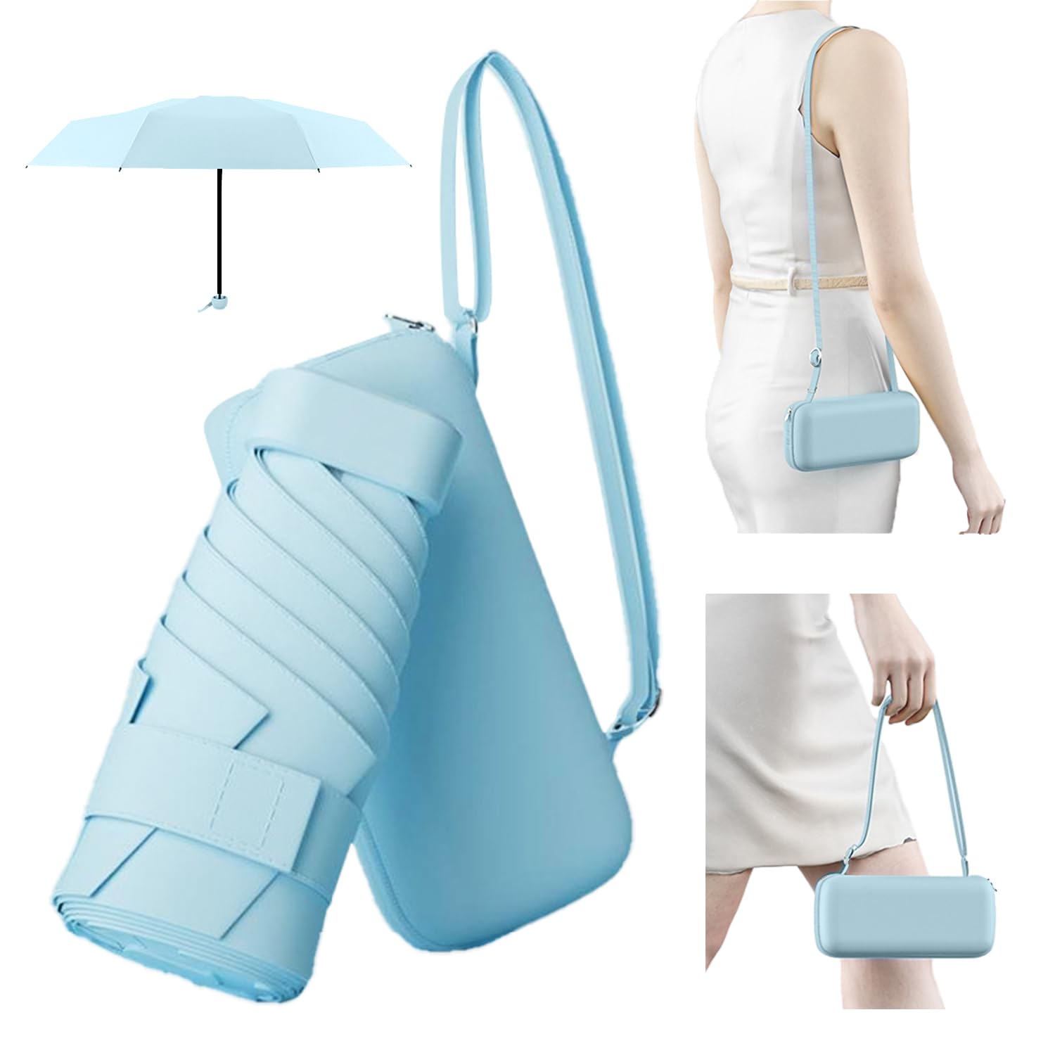 MOLHEM Backpack Folding Travel Umbrella (Azure)