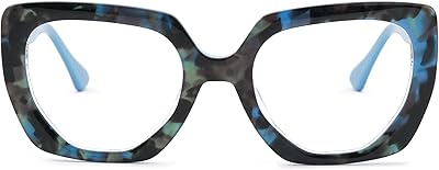 Zeelool Chic Oversized Square Eyeglasses Frame for Women with Non-prescription Clear Lens ZWA974038-01 Blue-Tortoise