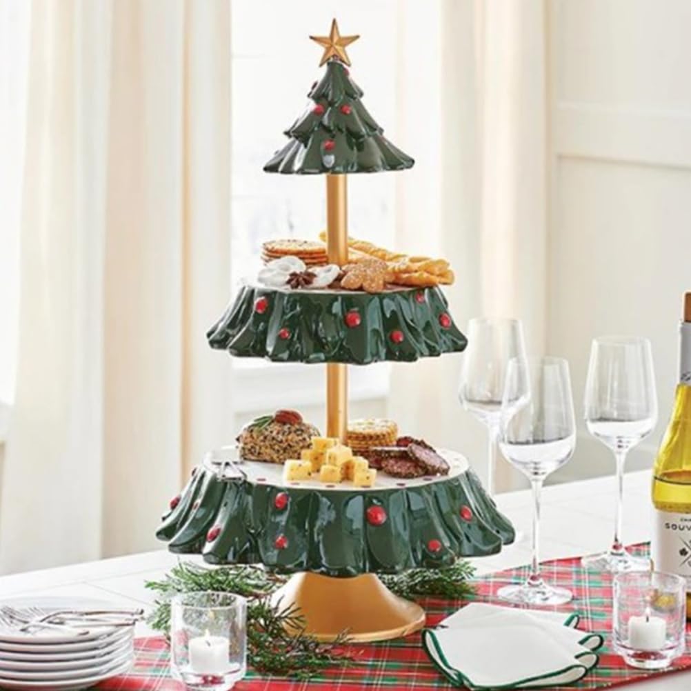 Kichvoe Alzata Per Cupcake Natalizi Supporto Per Albero Di Natale A 2 Livelli Vassoio Da Esposizione Tavolo Da Dessert Torre Torta Di Natale Piatto Frutta Caramelle