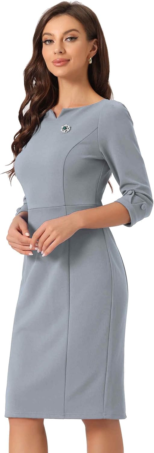 Allegra K Vintage Dress for Women 3/4 Sleeve 2025 Back Slit Bodycon Work Business Sheath Dresses