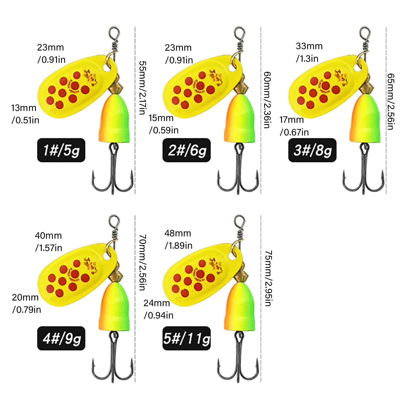10-teiliges Forellen Spinner Köder Set, Angelköder, Spinnerbait mit Drillingshaken, Harte Köder, Süßwasser Salzwasser Angelgerät, mehrere Farben Spinner