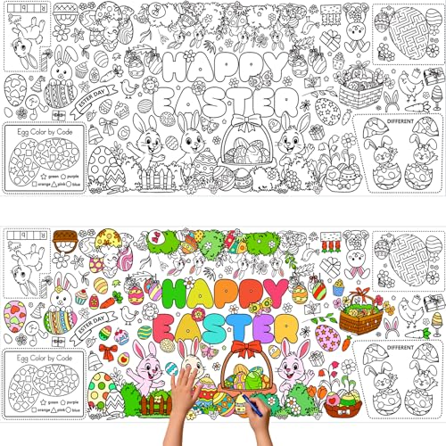 CAMOSE Manualidades de Pascua para niños, mantel de Pascua para colorear para niños, mantel gigante de 76 x 183 cm, mantel para colorear para decoraciones de fiestas, regalos de actividades (Pascua A
