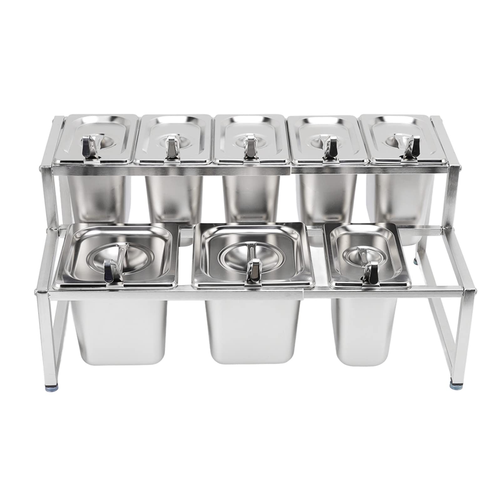 Mermelada Premium de Acero Inoxidable con 9 Ollas Desmontables para Restaurantes y Hoteles | Estación de Condimentos (Tipo 7 2x2.2L Bote 6x1.6L Bote)