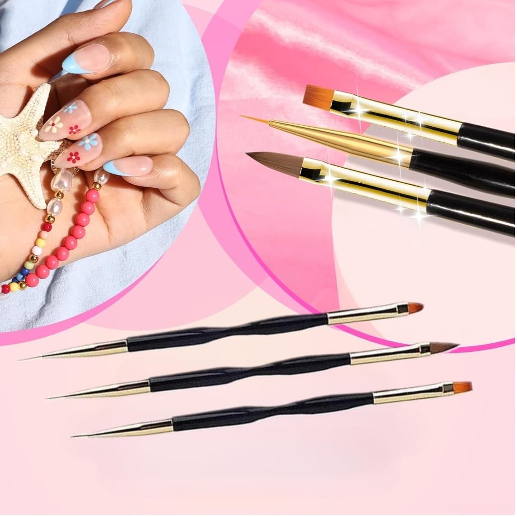 Nail Art Liner Brushes Nail Design Liner Brushes and Dotting Pen Dual-ended Nail Art Point Drill Drawing Brush