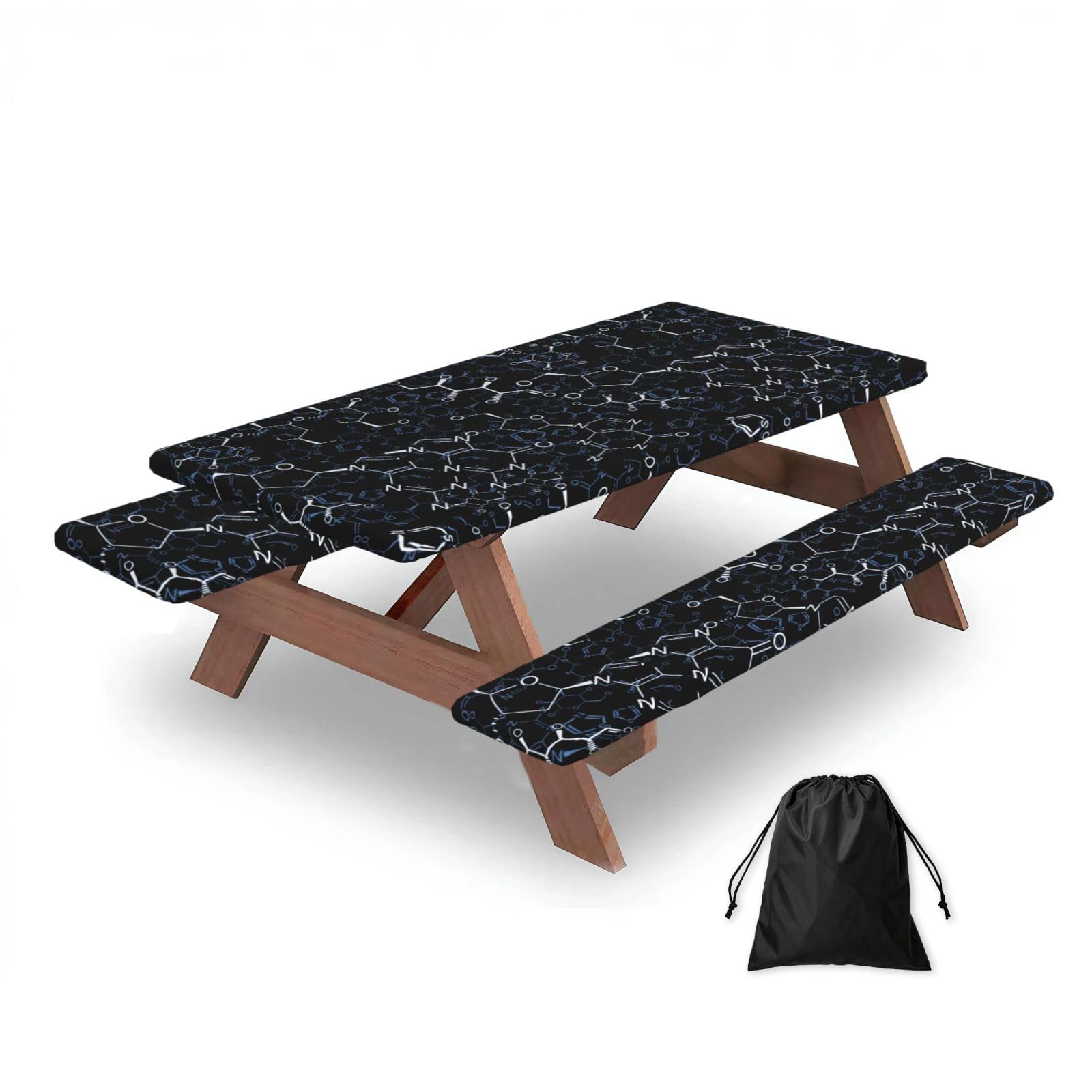 Dopklna As Picture Chemical Chemistry Symbols, Picnic Table Cover With Bench Covers -Waterproof Elastic Fitted Tablecloth For Garden Camping Patio 76X152cm