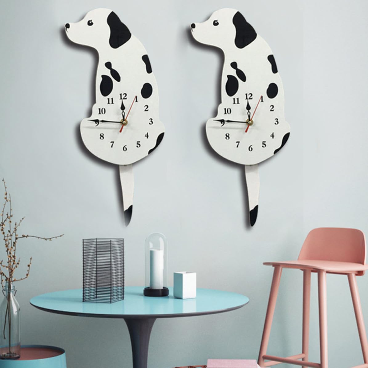 Operitacx Reloj Blanco Diseño Creativo de Acrílico de Pared Alta Precisión y Ecológico de Perro de Dibujos Animados u Adecuado para Habitación u Oficina para Habitación Oficina