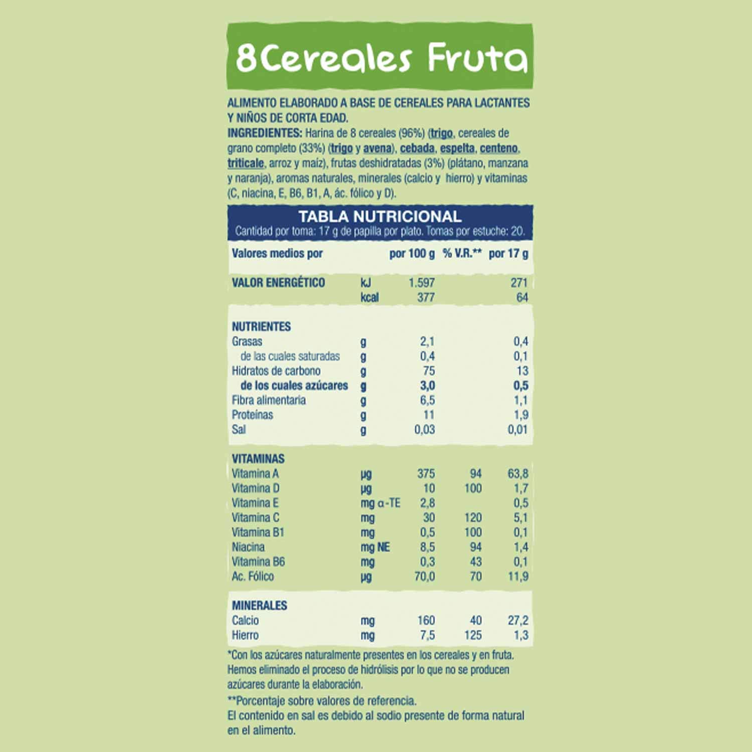 Hero Baby Papilla de 8 Cereales con Fruta, desde los 6 Meses, 340g