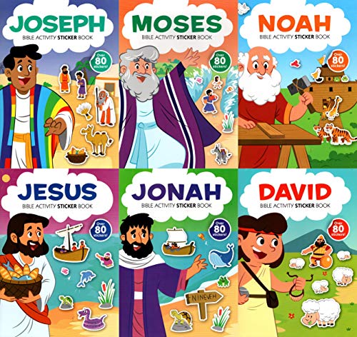 Bible Activity Jonah, Noah, Moses, Joseph, Jesus, David - Sticker Book Over 80 Stickers (Set of 6 Books)