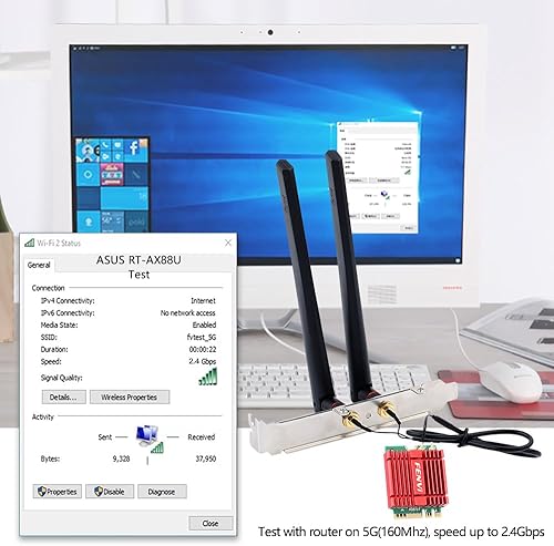 Miniatura 6 de Mini AX210NGW WiFi Tarjeta WiFi 6E M.2 2230 NGFF Kit de Escritorio Inalámbrico BT 5.3 Adaptador de red AX210 802.11ax Tri-Banda AX5400Mbps WiFi 6GHz
