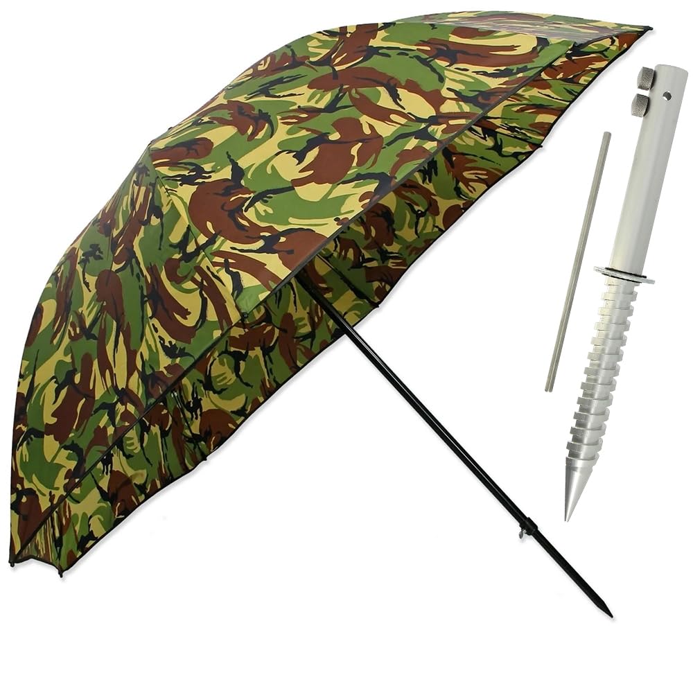 Dna Leisure Dpm Camo 45" Fishing Umbrella With Tilt Function + Brolly Ground Spike – Waterproof Angling Shelter Set For Carp & Coarse Fishing Anglers Accessories