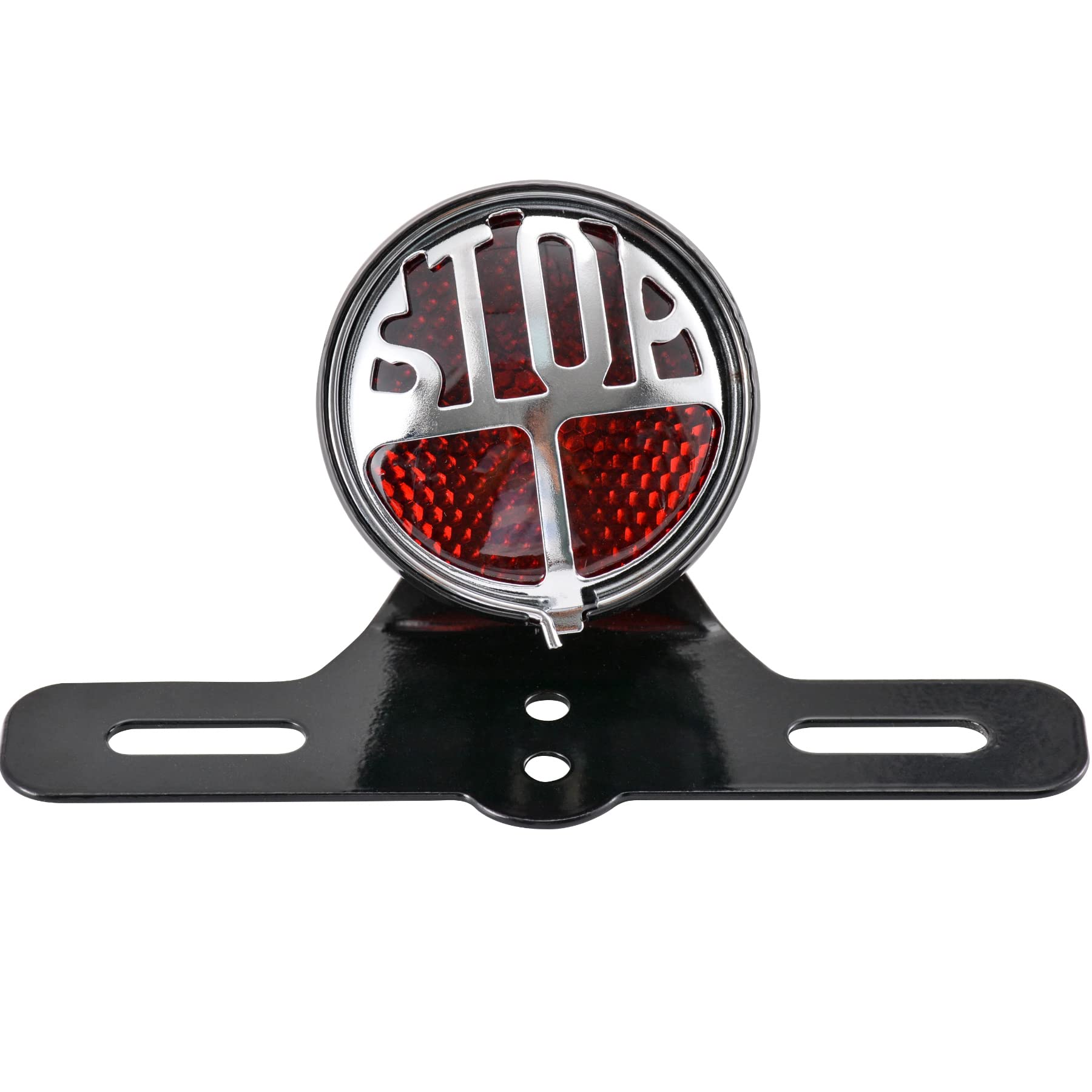 KaTur Supporto per targa in stile vintage con luce rotonda posteriore con scritta Stop fanale del freno per H arley B obber C hopper H onda Y amaha S uzuki K awasaki